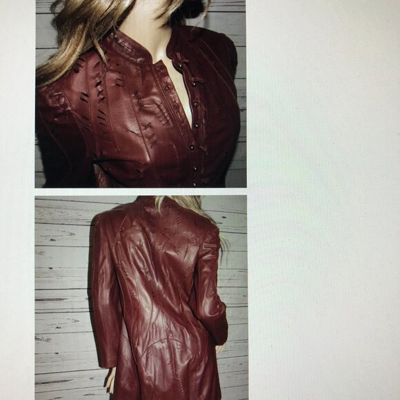 Anne Klein Leather Coat with Mandarin Collar and Cut-out details, Small, EUC - Picture 3 of 3